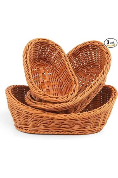 Generic Woven Breads Baskets, 3 Pack Wicker Basket Bread Baskets For Serving ...