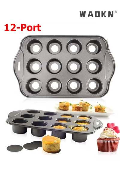 Generic 12-Chamber Round Loose Based Baking Tray with Side Handles, Professio...