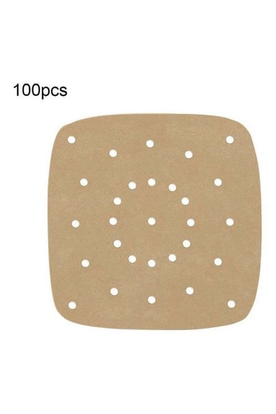 Generic 100-Piece Perforated Square Non-Stick Air Frying Paper Beige 7cm