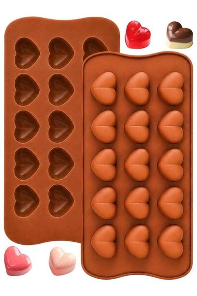 Generic 2 PCS Heart-Shaped Silicone Molds, Each With 15 Heart-Shaped Grooves,...