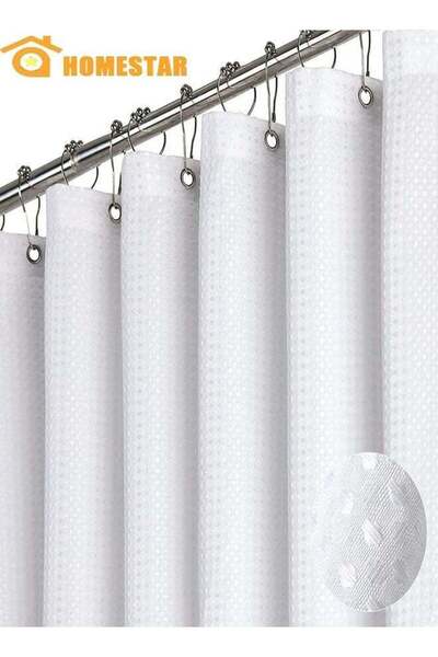 Generic Long Fabric Shower Curtain, Waffle Weave Heavy Duty Cloth Shower Curt...