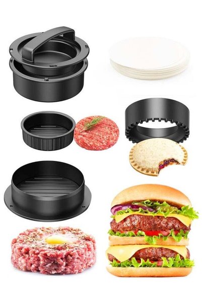 Generic 4-in-1 Hamburger Press Patty Maker, Burger Mold with 100Pcs Wax Disc ...