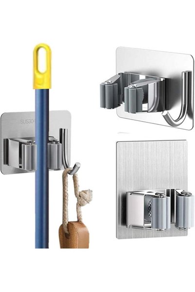 Generic 2 PCS Mop Broom Holder Wall Mount - Mop Holder Self Adhesive No Drill...