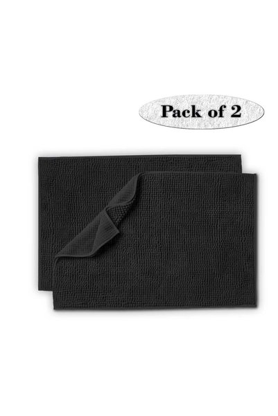 Generic Set of 2 Chenille 50 x 80 cms Non Slip Extra Soft Floor Rugs Charcoal