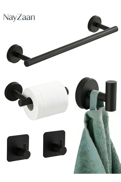 Generic 5-Piece Matte Black Bathroom Hardware Set, Stainless Steel Round Wall...