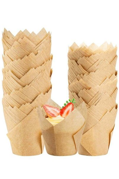 Generic 100 Counts Natural Tulip Cupcake Liners for Baking Cups, Food Grade P...