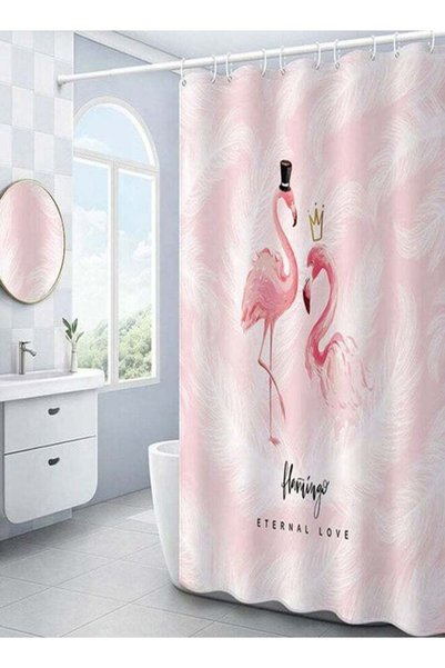 Generic Flamingo Printed Shower Curtain Pink/White 1.8meter