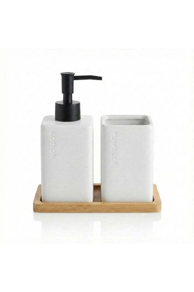 Generic SOBHYS Ceramic Bathroom Countertop Set with Bamboo Tray, Soap/Lotion ...