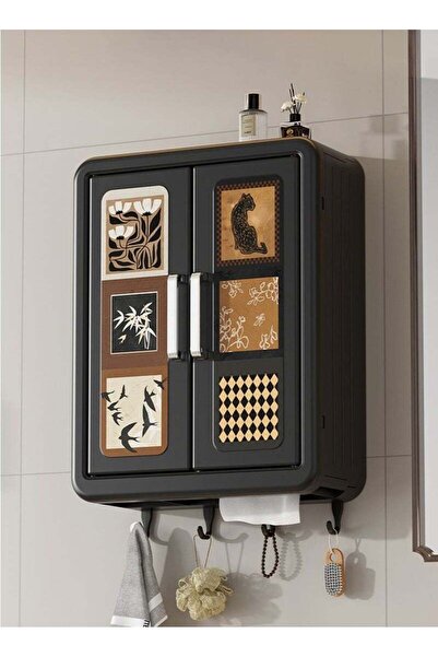 Generic Foldable Wall-Mounted Dual Door Storage Cabinet With Hooks and Storag...