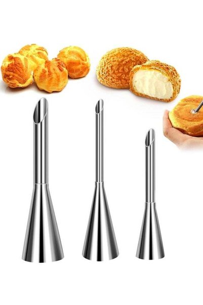 Generic 3 Pieces Cream Piping Tips, Stainless Steel Long Cream Puff Nozzle De...