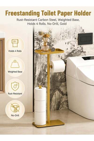 Generic Freestanding Toilet Paper Holder with Top Shelf, Rust-Resistant Carbo...