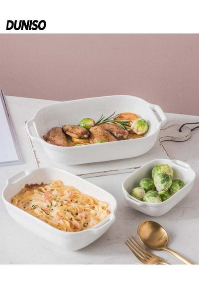 Generic 3 pcs Heat Resistant Ceramic Binaural Tableware Plate Household ,6/8/...