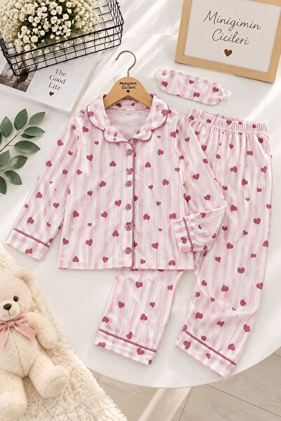 Minigimin Cicileri Patterned Eye Patch Girls' Seasonal Pajama Set - Powder Pink