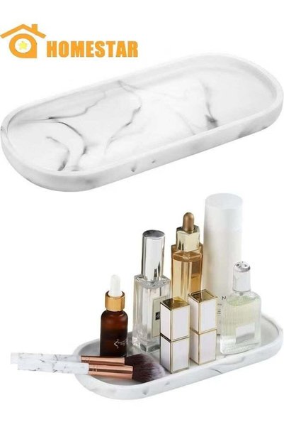 Generic White Marble Vanity Tray, Silicone Oval Storage Tray, for Bathroom Co...