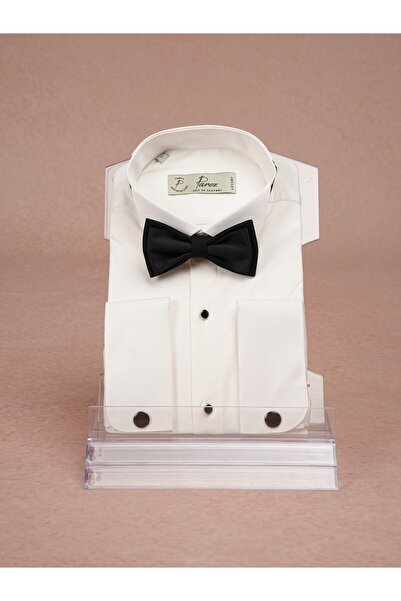 PAREZ Slim Fit Groom's Suit Stone Collar Shirt