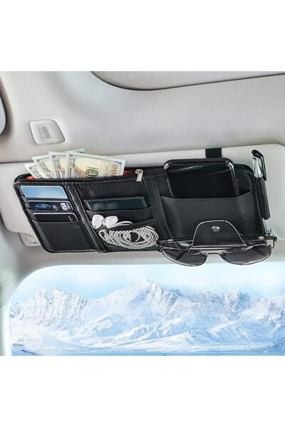 GENERAL Kedola Modern Classic Car Sun Visor Organizer, Black - 9 Pu Leather C...
