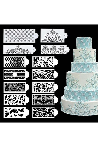 Generic 14 Pcs Cake Decorating Stencils Set, Floral Wedding Cake Stencil, Hol...