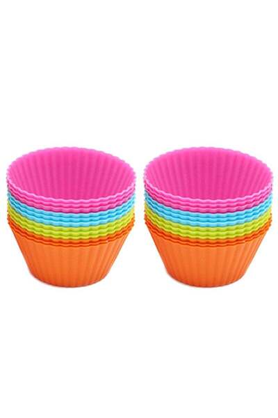 Generic Set of 24 Multicolored Silicone Cupcake Baking Molds, 5cm Round Shape