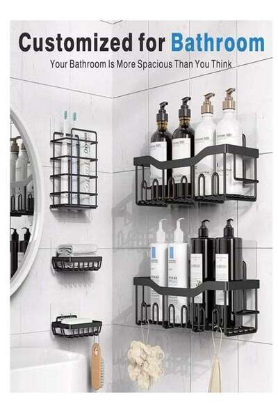 Generic 5-piece no-drill bathroom storage rack set, 40 lb load capacity, suit...