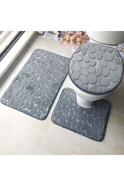 Generic Bathroom Rugs Sets 3 Piece, Cobblestone Memory Foam Bathroom Mats Set...