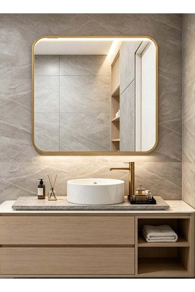 Generic Wall Mounted Bathroom Mirror, Gold Aluminum Alloy Anti‑Rust Framed Va...