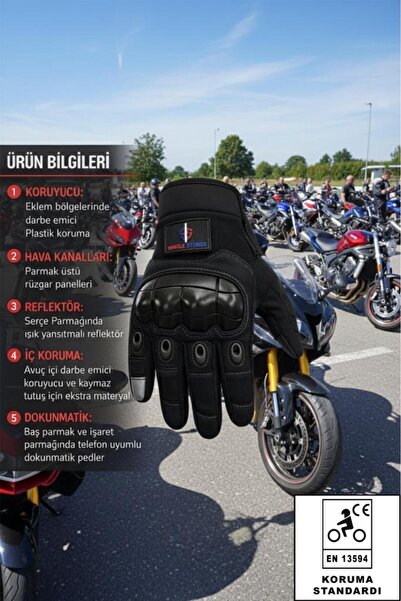 SINGLE SWORD Tam Parmak Touch Uyumlu Özellikli iç ve Dış Koruma Destekli Koruyucu Motorcu Eldiveni Eldiven