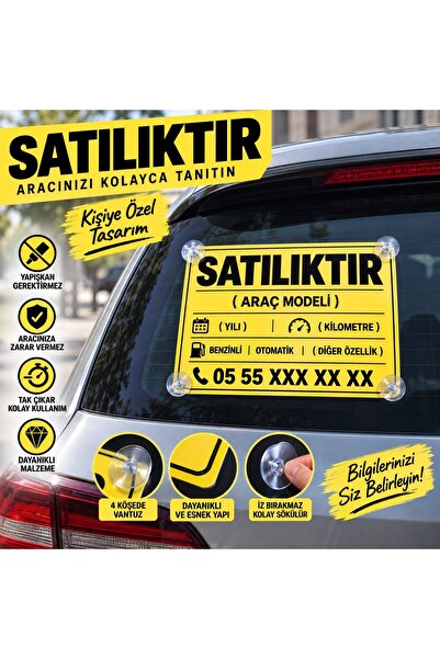 MEGBUY Kişiye Özel Satılık Araç İlan Tabelası Araba Satılık Yazısı Vantuzlu C...