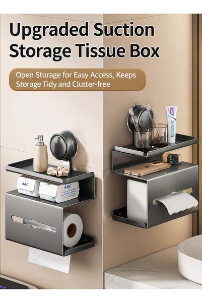 Generic Dark Gray Multi-Tier Toilet Paper Holder with Shelves, Self-Adhesive ...