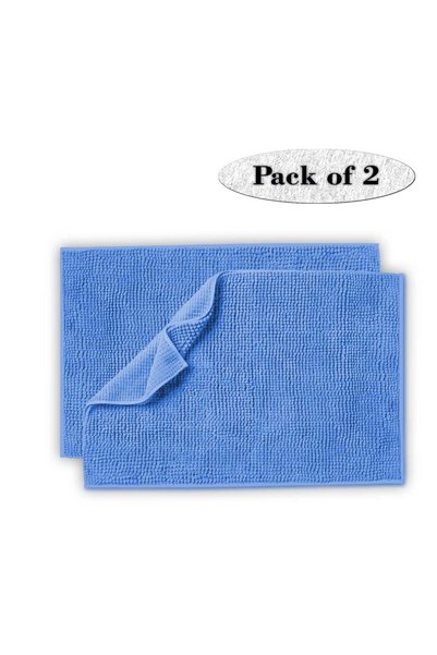 Generic Set of 2 Chenille 50 x 80 cms Non Slip Extra Soft Floor Rugs Blue