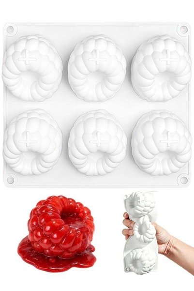 Generic White 6 Cavity 3D Raspberry Silicone Mold Non-Stick BPA Free For Cake...