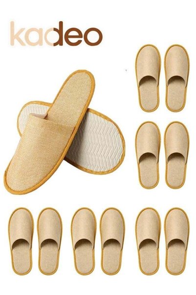 Generic 6 Pairs Disposable Linen Hotel Slippers, Closed‑back Indoor Slippers,...