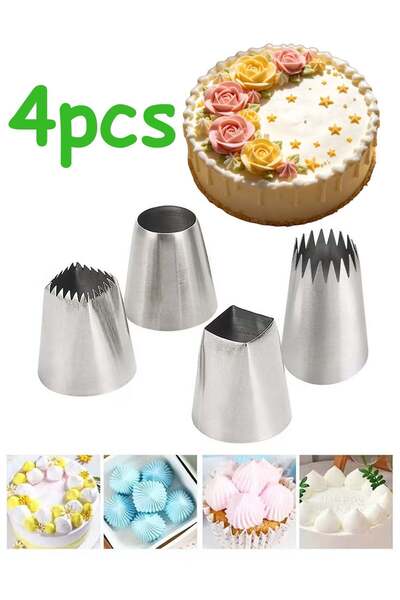 Generic 4Pcs Extra Large Piping Tips Set, Stainless Steel Square Round Frosti...