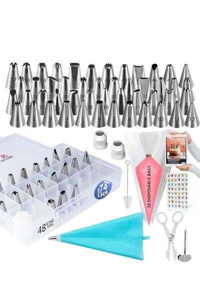 Generic 74PCS Cake Decorating Kit with 48 Icing Tips Reusable Bag Piping Bags...