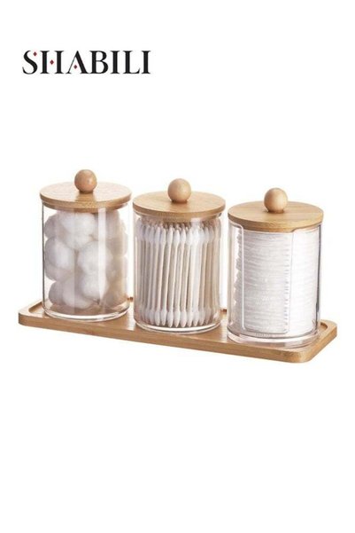 Generic Bathroom Plastic Dispenser Apothecary Jar Set, Qtip Holder Dispenser ...