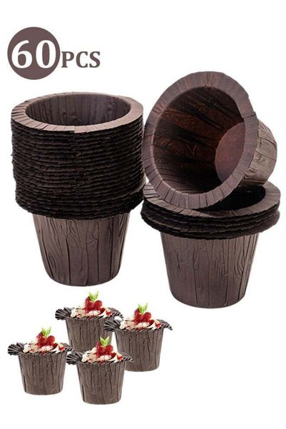 Generic 60 Pack Coffee Brown Greaseproof Paper Baking Cups, Non-Stick Muffin ...