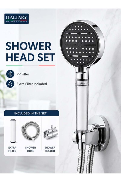 Generic Handheld Shower Head Set With PP Filter, Extra Filter, 6 Spray Functi...