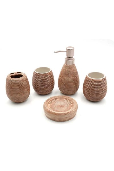 Generic 5-Piece Rustic Brown Ceramic Bathroom Accessories Set , Textured Hori...