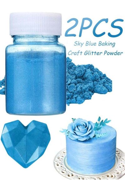 Generic 2 Pcs Sky Blue Metallic Baking Craft Glitter Powder Cake Topper Decor...