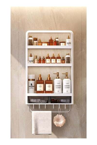 Generic 3-Tier Wall Mounted Bathroom Rack Organizer with Hooks & Drawer – Spa...