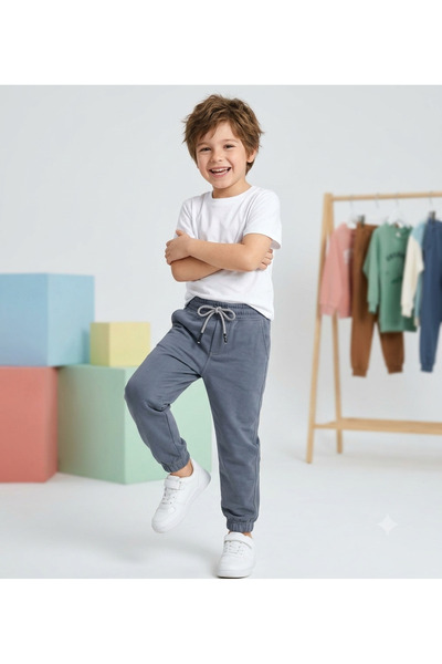 KAYAKİDS Gray Children's Sweatpants School Sweatpants Elastic Waist Sweatpants