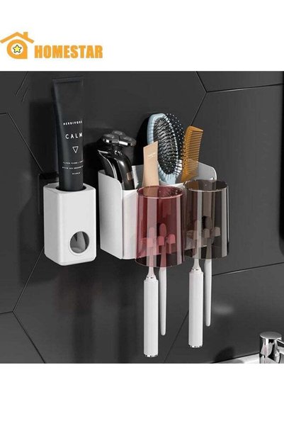 Generic 2 Cups Wall Mounted Toothbrush Holder Set, Bathroom Holder with 2 Cla...