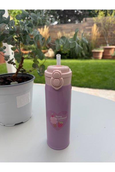 Flamingueo Termos pentru copii, din oțel inoxidabil, 480 ml, cu pai moale și orificiu de băut