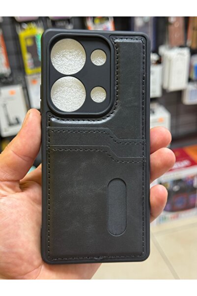 Redmi Note 13 Pro 4G Uyumlu Deri Görünümlü Kartlık Bölmeli Telefon Kılıfı – Kahverengi