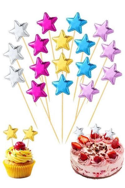 Generic 100 PCS Star Cake Topper Colorful Star Birthday Toppers For Cakes Cup...