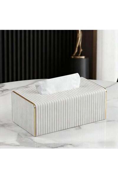 Generic Light Luxury PU Leather Tissue Box Holder, Vertical Striped Tissue Bo...