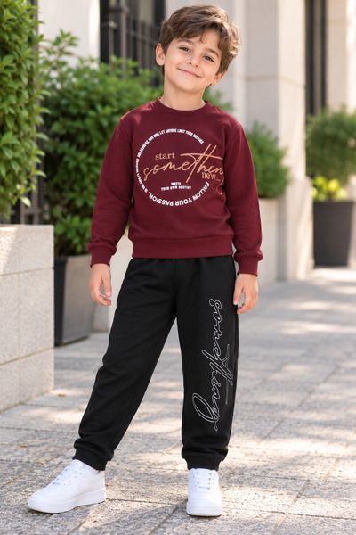 SERPİL Erkek Çocuk Eşofman Takımı – Baskılı Sweatshirt Siyah Jogger Pantolon,...
