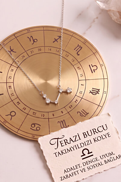 AURRARİ Gümüş Kaplama Yıldız Haritası Terazi Burçu Libra Çelik Kolye