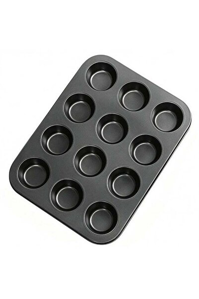 Generic 12 Cup Nonstick Carbon Steel Muffin Baking Pan, Grey Round Cupcake Ba...