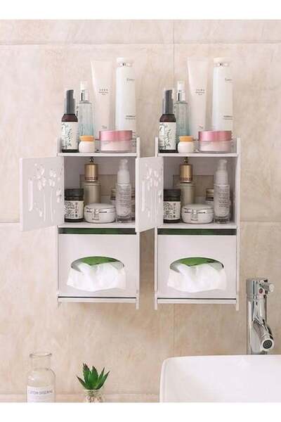 Generic 2 Pcs Floral Design Bathroom Storage Cabinet Bath Organizer Rack with...