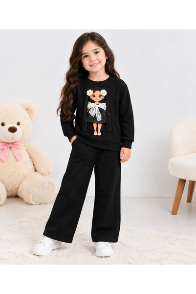 DUBAİ ÇOCUK Girl's Baby Figure 2-Piece Sweatshirt and Wide-Leg Pants Set, Age...